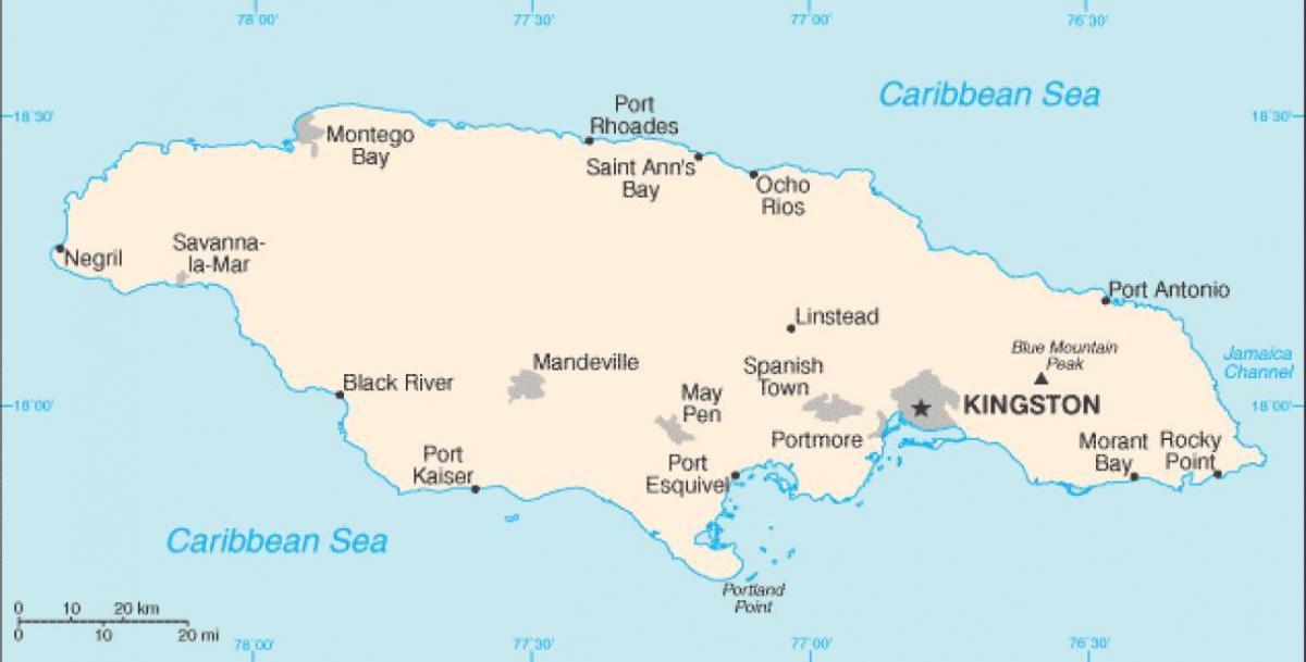 Jamaika alueen kartta - Kartta jamaika-alueella (Karibia - Amerikka)