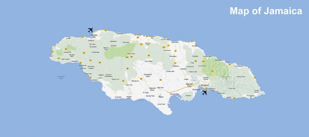 kartta jamaika lentokentillä ja lomakohteissa